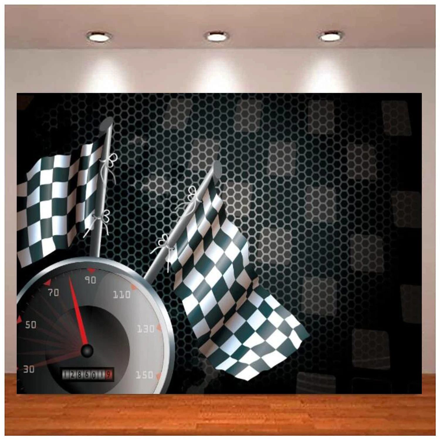 Photography Backdrop Speed Racing Happy Birthday Game Checkered Flag Car Dash Board Heavy Metal Background Cowboy Baby Shower