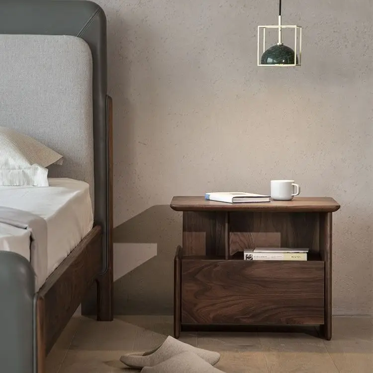 Modern Simple North American Black Walnut All Solid Wood Log Bedside Table Bedroom Small Side Cabinet Storage Cabinet