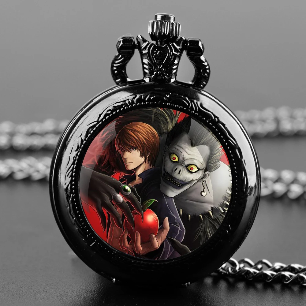 Reloj de bolsillo de cuarzo con diseño de Death Note para hombres y mujeres, pulsera con cúpula de cristal, cadena duradera, esfera de números árabes, regalos creativos