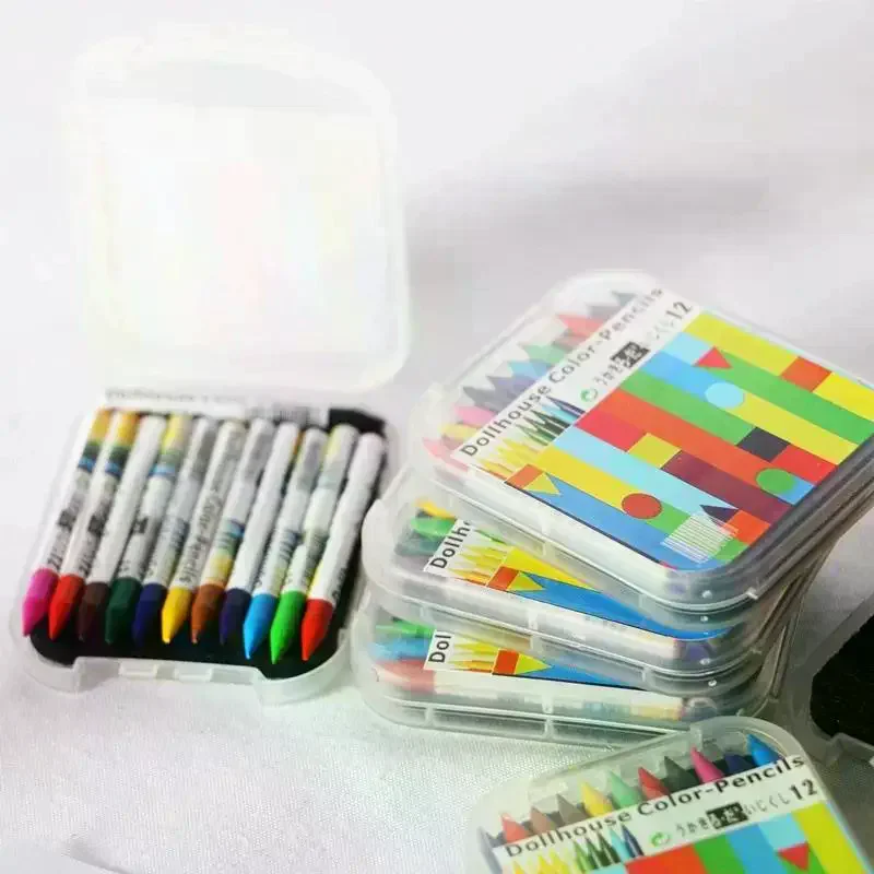 Mini Crayons Box 12 Colors Crayon Dollhouse Miniature Creative Scene Model Dollhouse Accessories Home Decor Figurines Toys