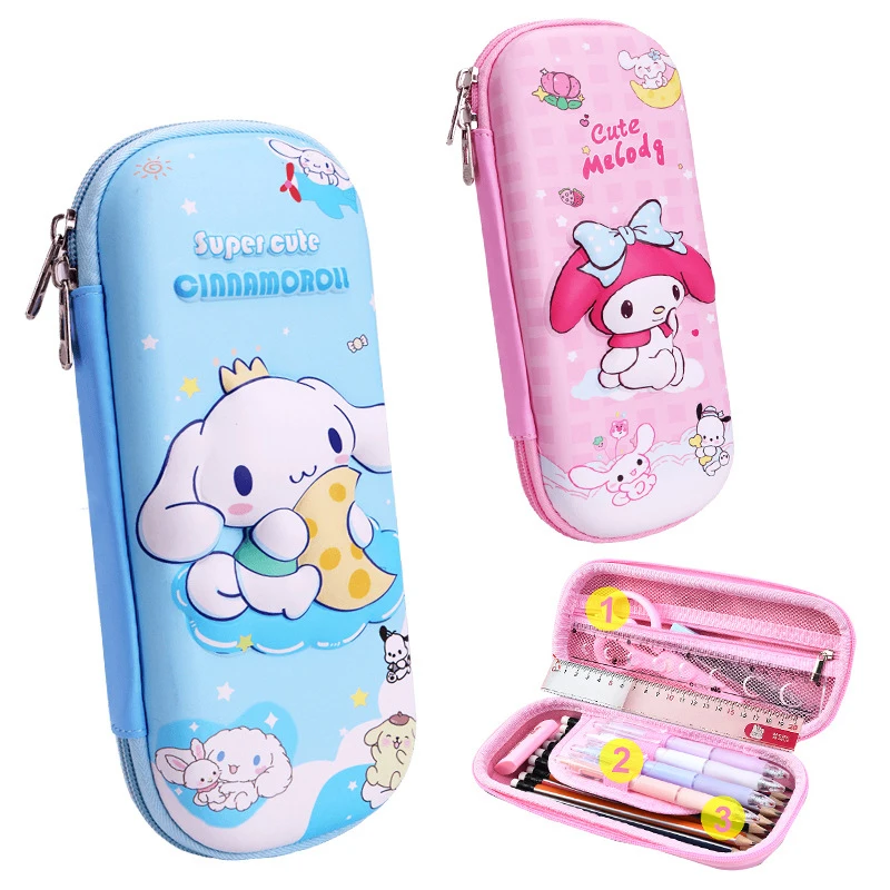 Sanrio Cartoon Kuromi Melody Cinnamoroll Pencil Case Large Capacity Stationery Bag Fashion Pencil Case Creative Pen Bag Gifts