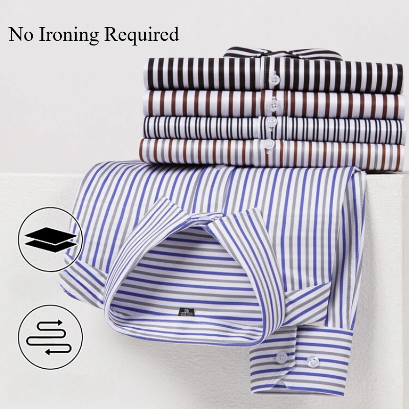 No Ironing, No Wrinkle Ultra Stretch Striped Shirt, High Quality 2024 New Top, Men's Business Casual Long Sleeve Shirt