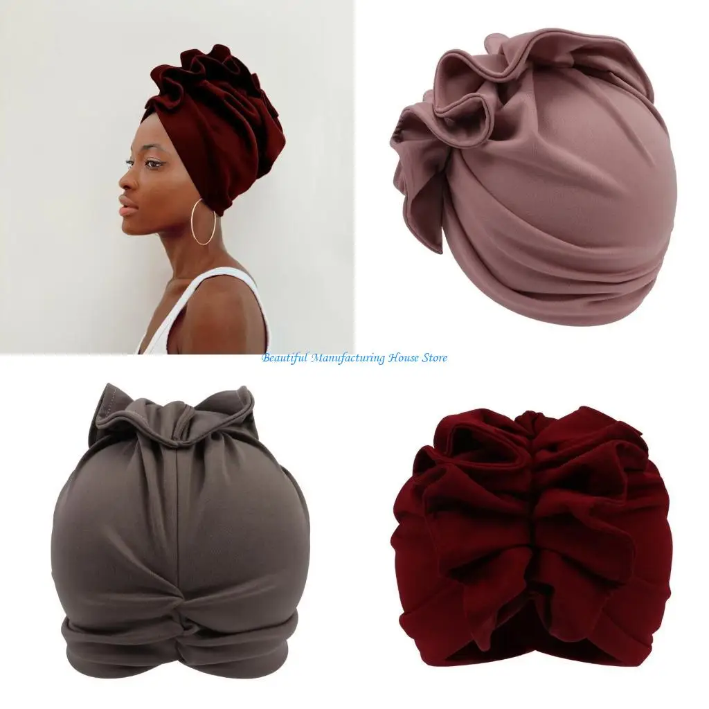 e56a-人気の女性ターバンキャップストレッチビーニー帽子ボヘミアンフラワーヘッドラップハット女性女の子写真帽子エスニックスタイルインディアンキャップ