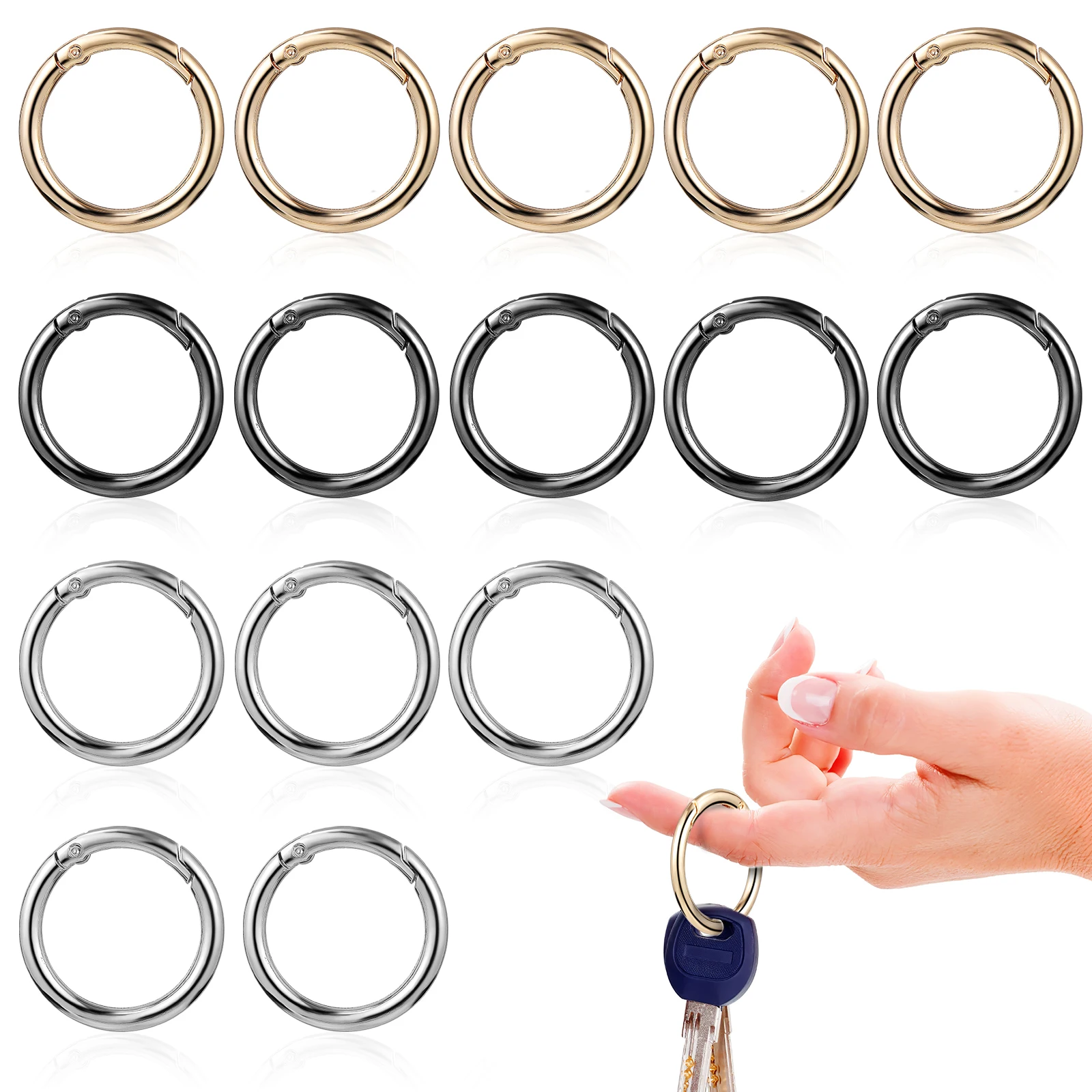 

15Pcs Metal Round Carabiner Clips Shiny Locking Buckle Keychains Bags Purses Handbags Crafts Round Carabiner
