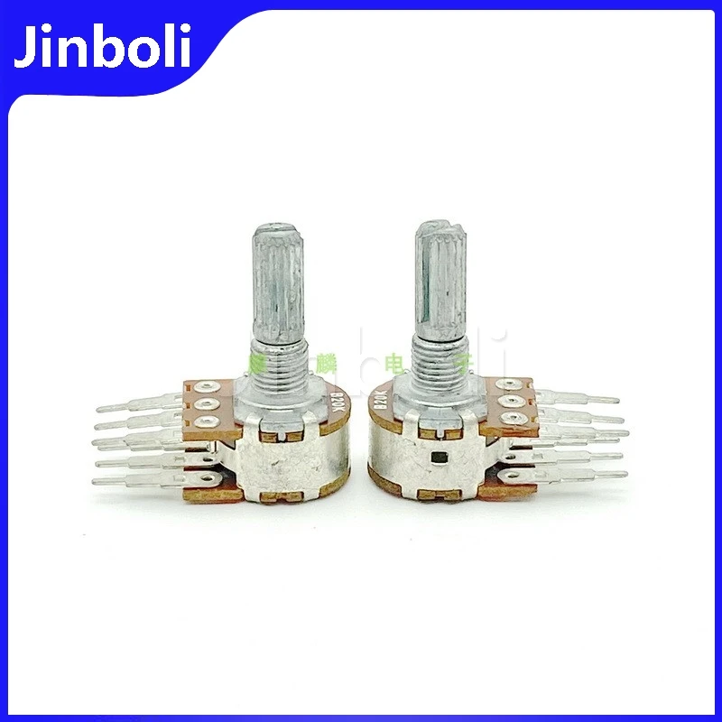 2PCS 16 Type B20K Double 6Pins long-leg Power Amplifier Audio Speaker High And Low Gain Volume Potentiometer Handle Length 20mm