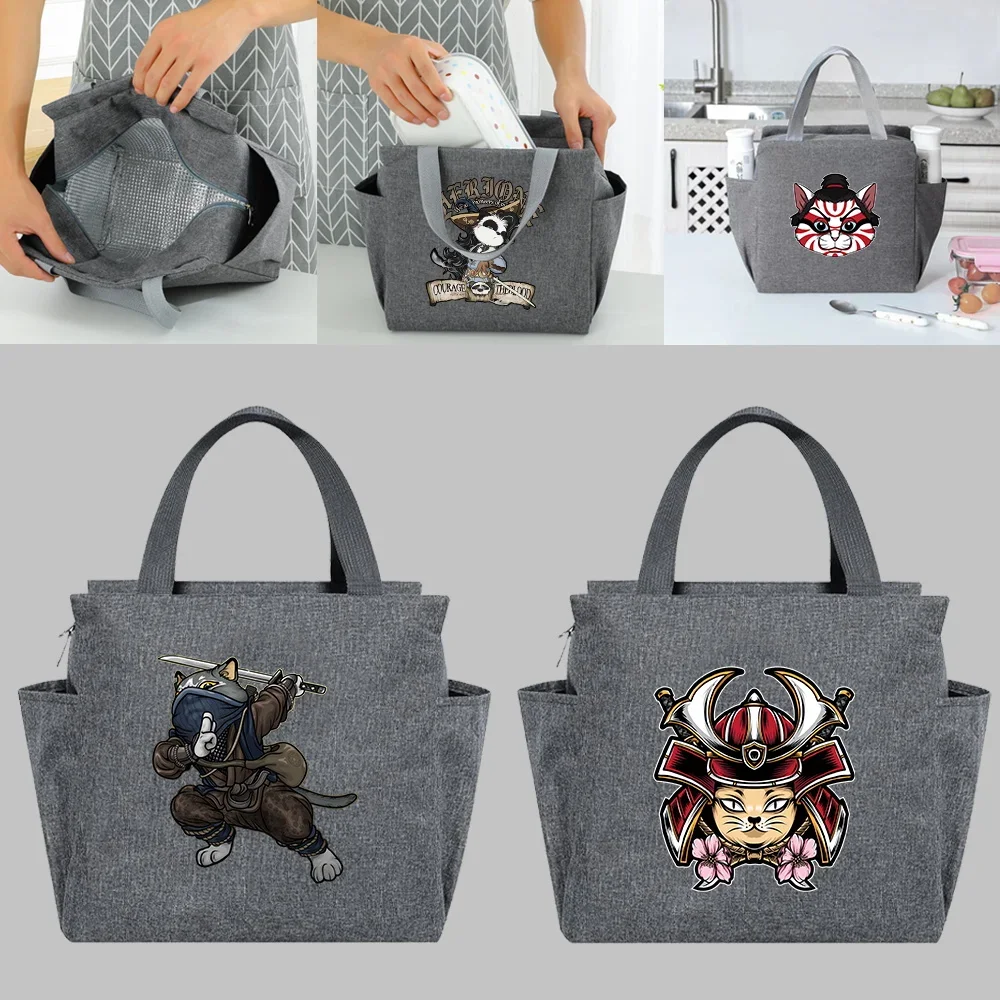 Samurai Series Printed Insulated Lunch Bags Multifunction Lunch Box Cooler Bag Portable Picnic Large Capacity Thermal Food Packs