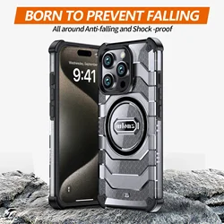 Rugged Armor Shockproof Phone Case For iPhone 16 Pro Max Magsafe Magnetic Wireless Charging TPU Frame Hard Plastic Back Cover