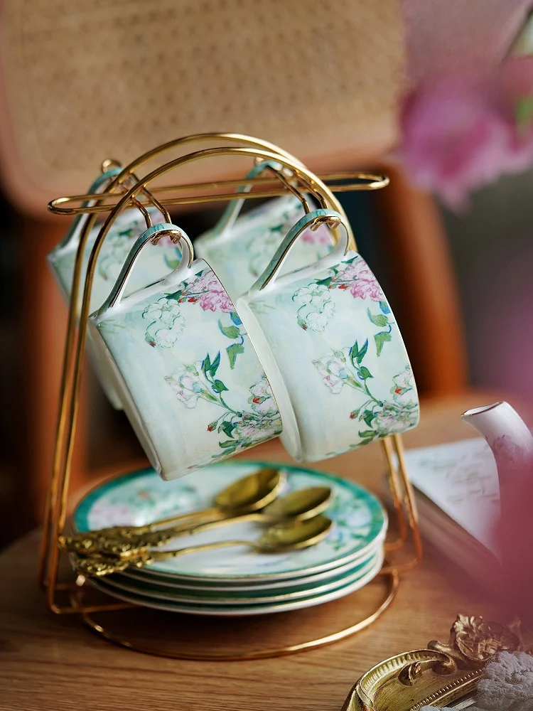 

High-End Bone China Coffee Cup And Saucer Set Monet Countryside Style Afternoon Tea English Style Floral Design for Home Use