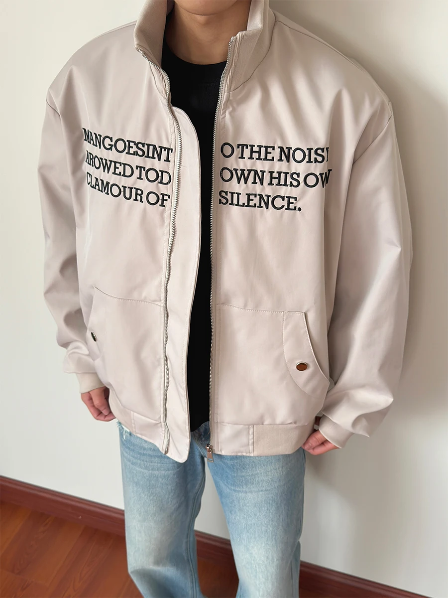 سترة طيران رجالية بياقة عالية وتطريز حروف على الطراز الأمريكي القديم، تصميم جديد متعدد الاستخدامات للرجال والنساء، ملابس خارج... #2