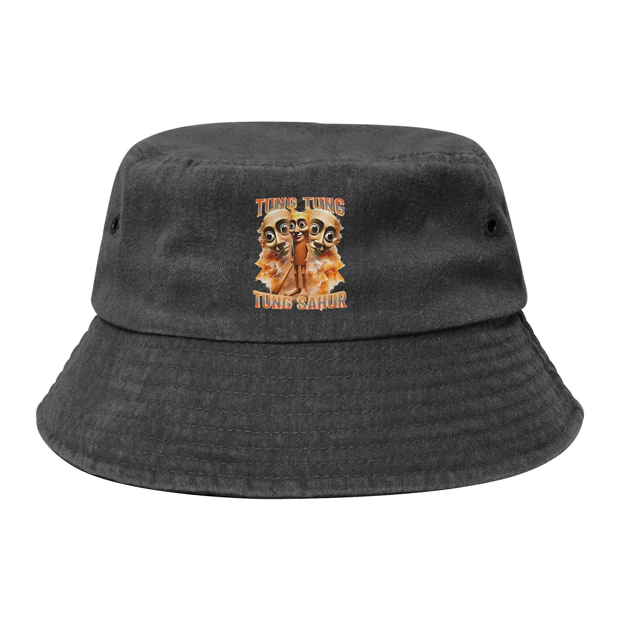 Tung Tung Tung Sahur Bucket Hat for Unisex Vocation Italian Brainrot Meme Distressed Cotton Sun Hat Hiking Fishing Caps