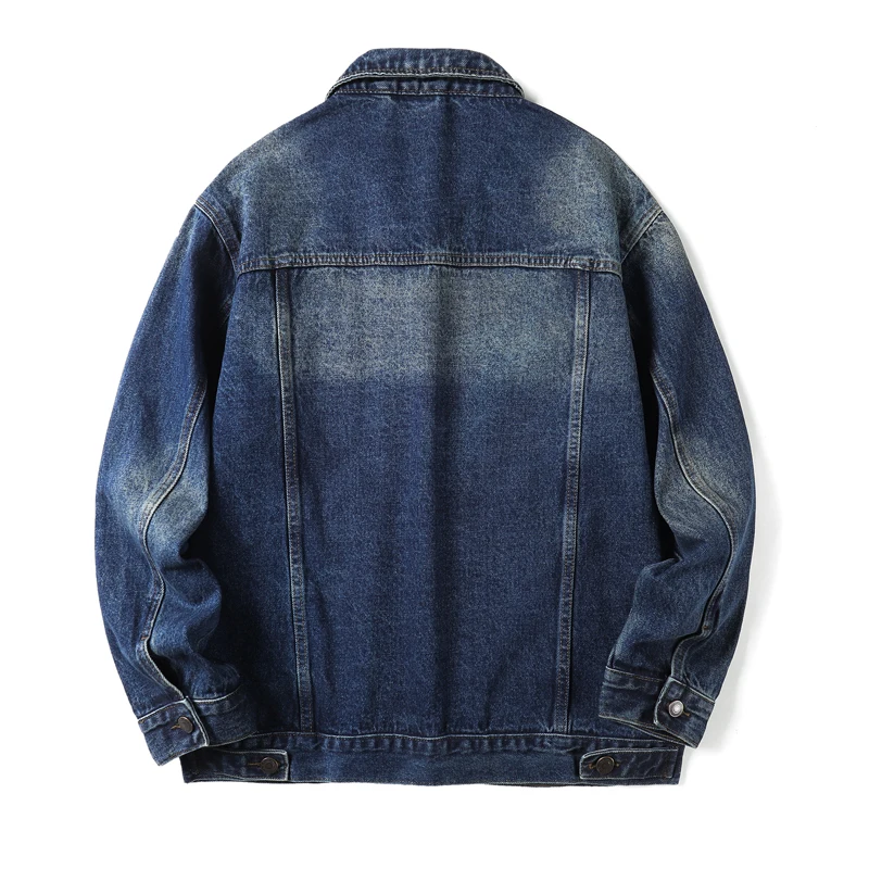 American Vintage Men's Denim Jacket 2025 Spring/Autumn Wrinkled Washed Loose Casual Workwear Denim Coats Plus Size 4XL Retro