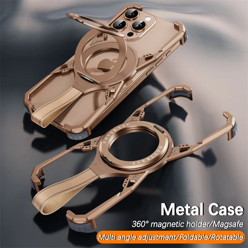 

360 ° Magnetic Rotating Bracket Metal Phone Case For iPhone 16Pro Max 16promax Magsafe Aluminum Alloy Frameless Shockproof Cover