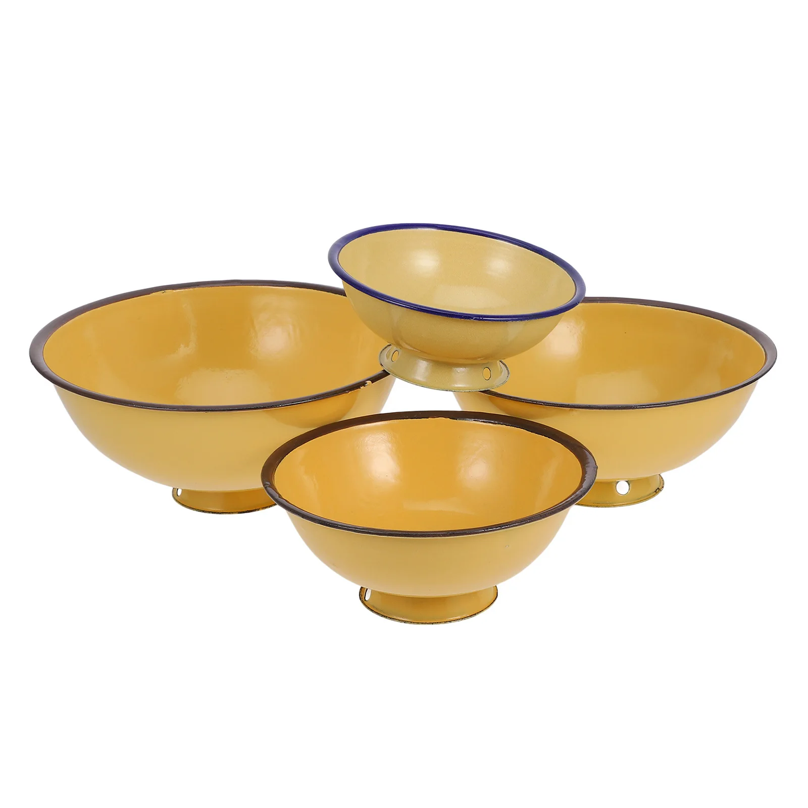 

4Pcs Retro Enamelware Bowls Household Durable Vintage Soup Fruit Salad Mixing Basin Set 13cm 16cm 18cm 20cm Yellow Enamel Bowls