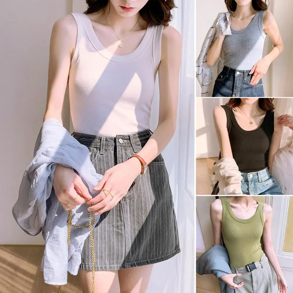 

Women's Tank Top Crop Sexy Off Shoulder O Neck Solid Ribbed Knitted Casual Sport Vest Basic Elastic Camisole