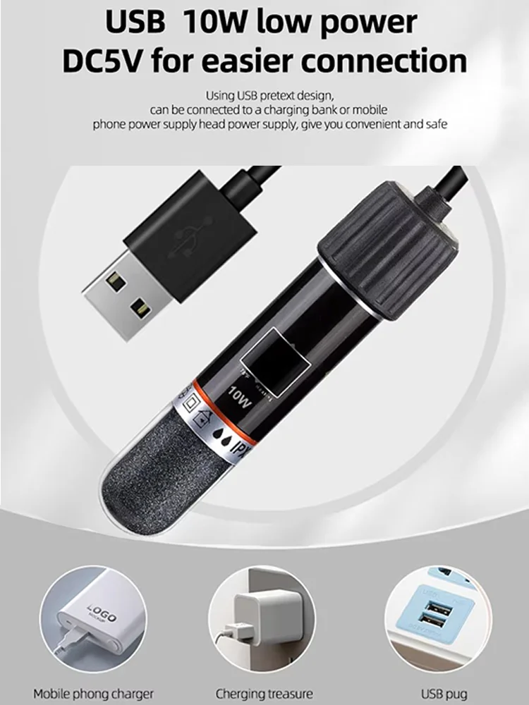 USB-Mini-Aquarium-Heizstab 10W, tauchbarer Thermostat-Heizer für kleine Aquarien, hält 26 Grad ° C Konstante Temperatur – Detail 8