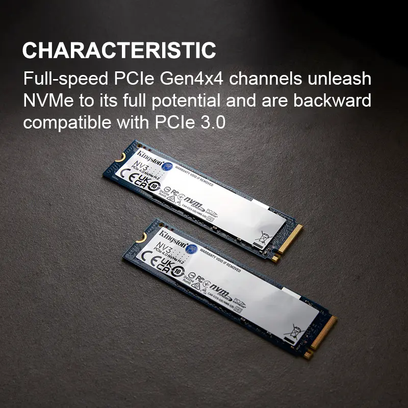 قرص صلب Kingston NV3 SSD بسعة 500 جيجا بايت و1 تيرا بايت و2 تيرا بايت، PCIe 4.0 من الجيل الرابع، سرعة تصل إلى 6000 ميجا بايت/ثانية، M.2 2280 NVMe، متوافق مع أجهزة الكمبيوتر - 3