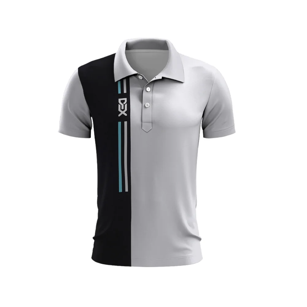 Men's Polo Shirt White Sleeve Edge Design 3D Printed Summer Golf Polo Shirt Top Quick Dry Golf Club Button T-Shirt Polo Shirt