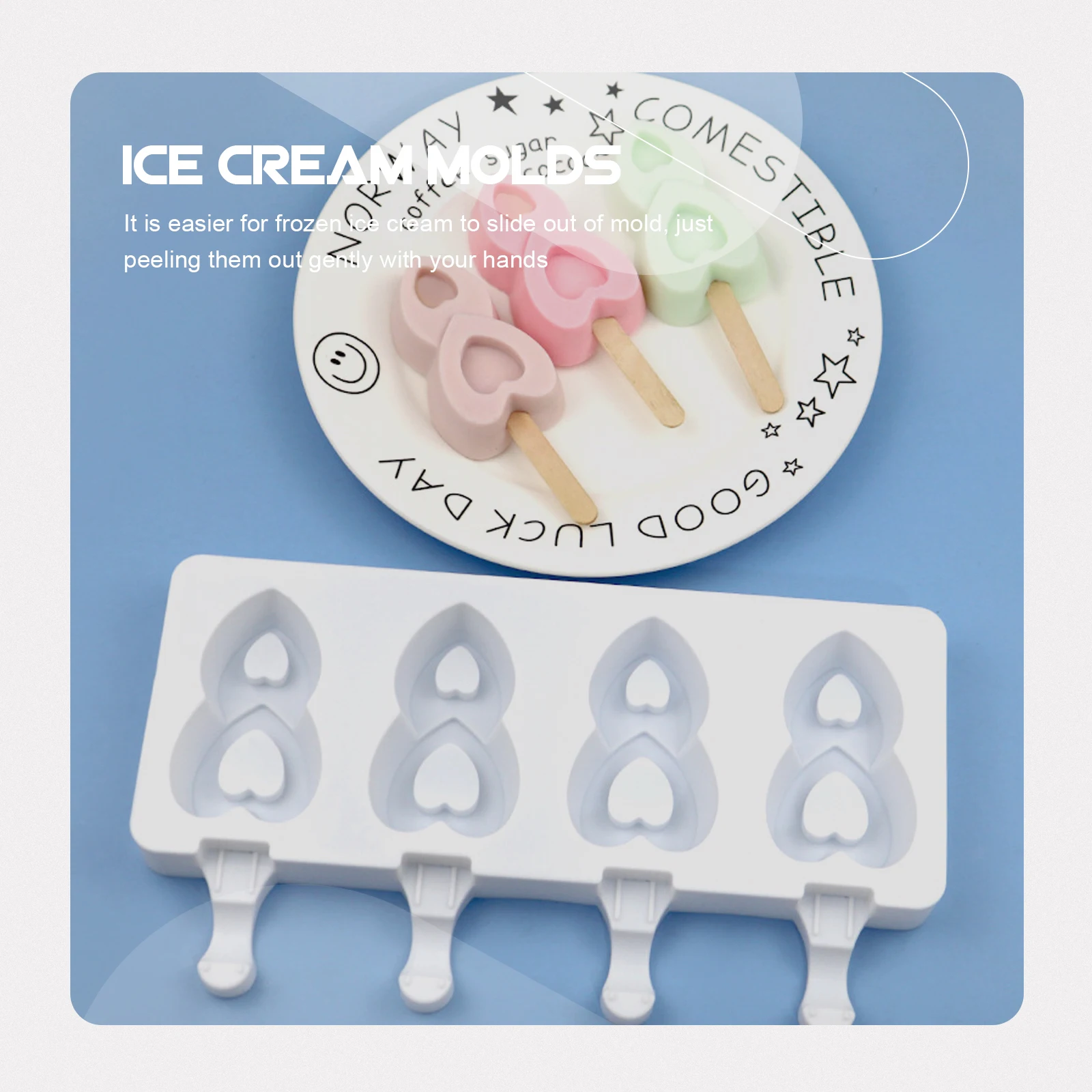 

1Set Ice Cream Silicone Mold Adorable DIY Maker Easy Release Non Stick Freezer Molds for Homemade Yogurt Fruit Treats
