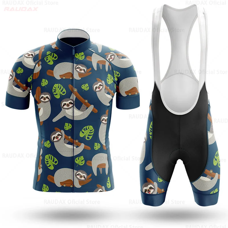 Cartoon Sloth Cycling Jersey Set Men Summer Bicycle Clothing Quick Drying Road Bike Shirts Bicycle Bib Shorts MTB Ropa Maillot