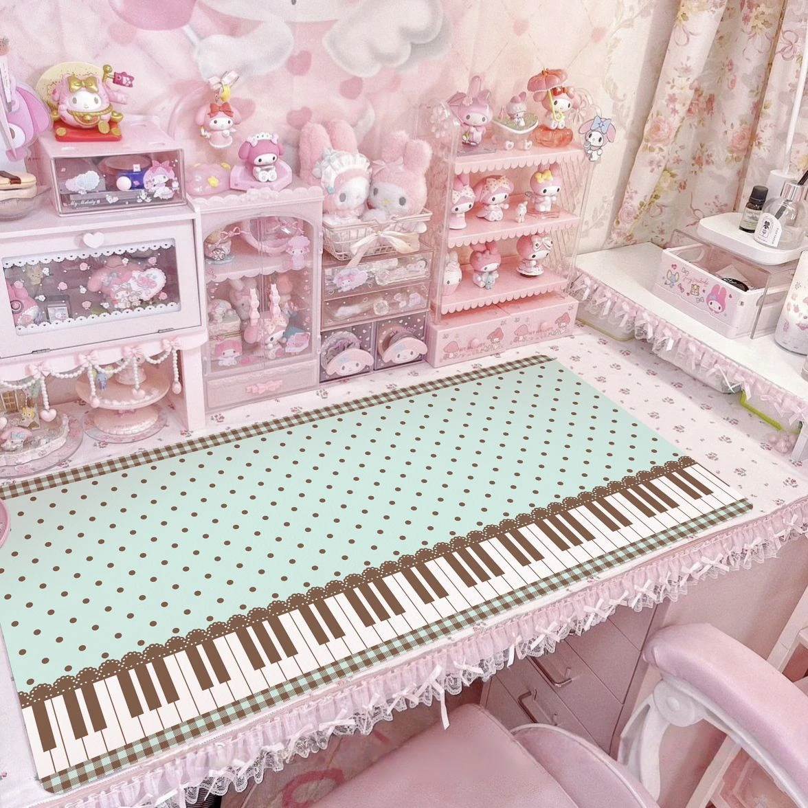 Cute Piano Pink Kawaii Pu Leather Mouse Pad Waterproof Desk Mat Gaming Keyboard Protector Dorm Table Mat Decoration Accessories
