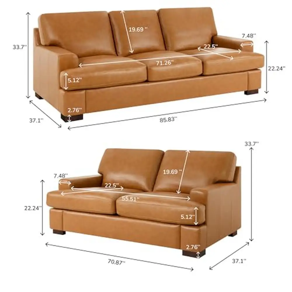 Genuine Leather Sofa Set Luxurious Comfort Goose Feather Filling Square Arm Design Modern Living Room Furniture Rectangular