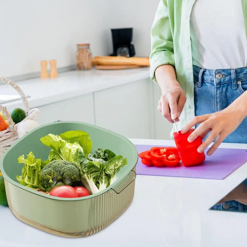 Kitchen Colanders Bowl Set Multifunctional Washing Bowl And Strainer Double-Layer Drain Basin Fruit Vegetable Washing Basket