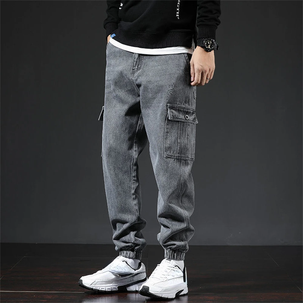 Spring Summer Black Blue Cargo Jeans Men Streetwear Denim Jogger Pants Men Baggy Harem Jean Trousers Harem Jean Trousers