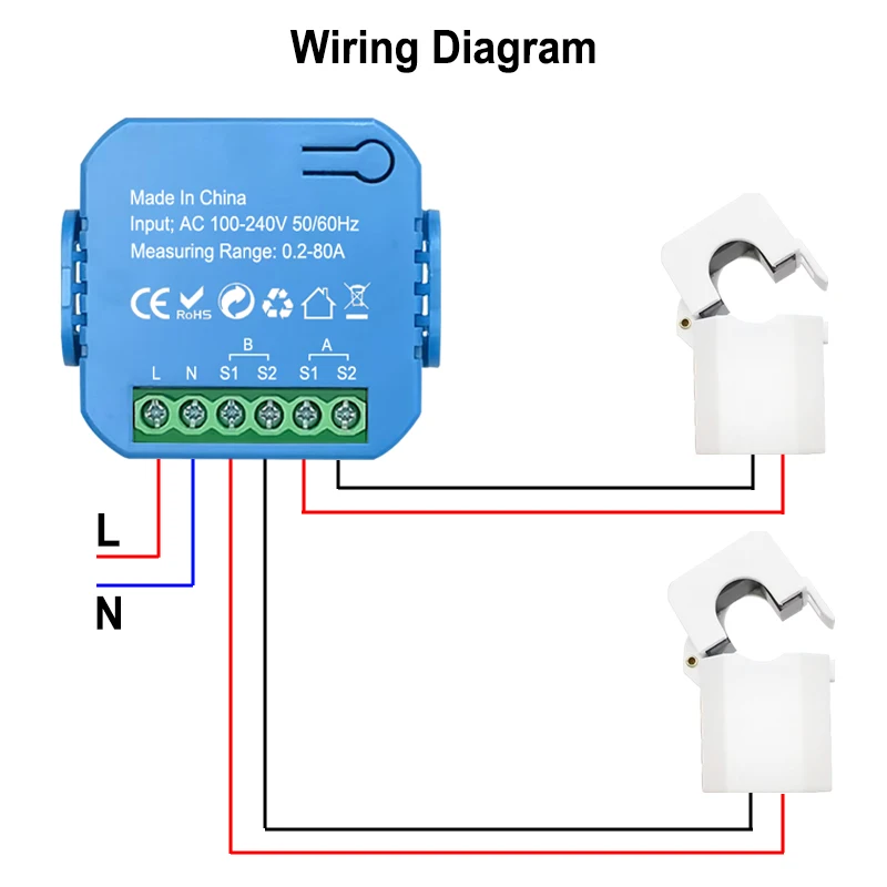 Intelligenter ZigBee Bidirektionaler Energiezähler 2-Kanal mit 80A Klemme App-Überwachung Solar Export- und Importleistung AC100V/240V – Detail 14