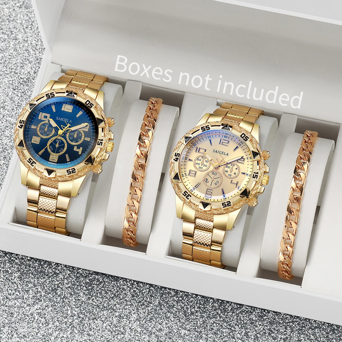 4PCS Men Business Watches Fashion Big Dial Steel Band Men Quartz Watch Bracelets Set Relogio Masculino（Without Box）