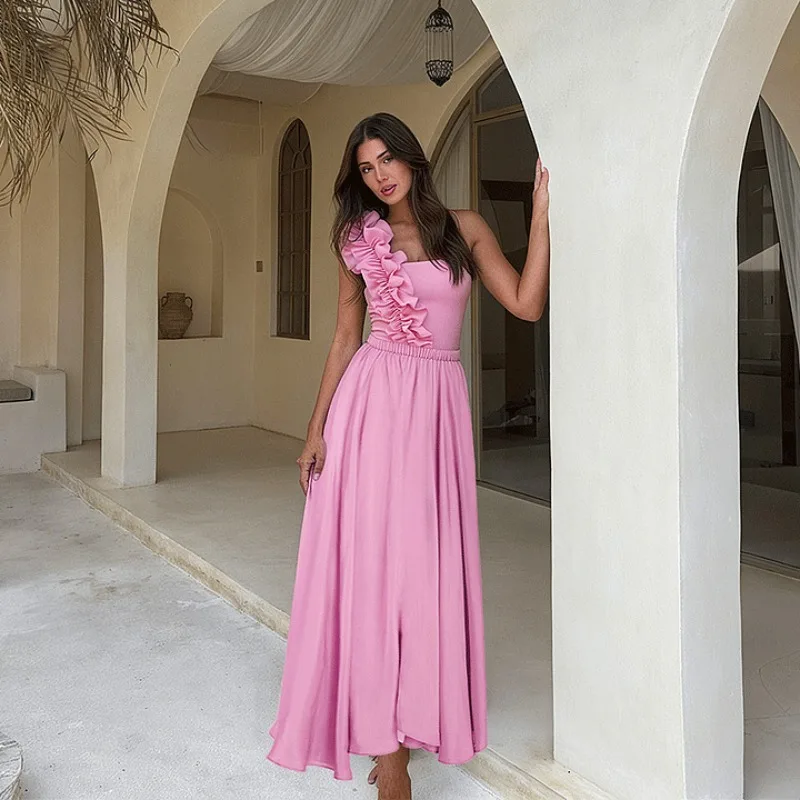 

2025 New Pink Design Ruffle Edge One-piece Swimsuit Set for Women, Popular Item