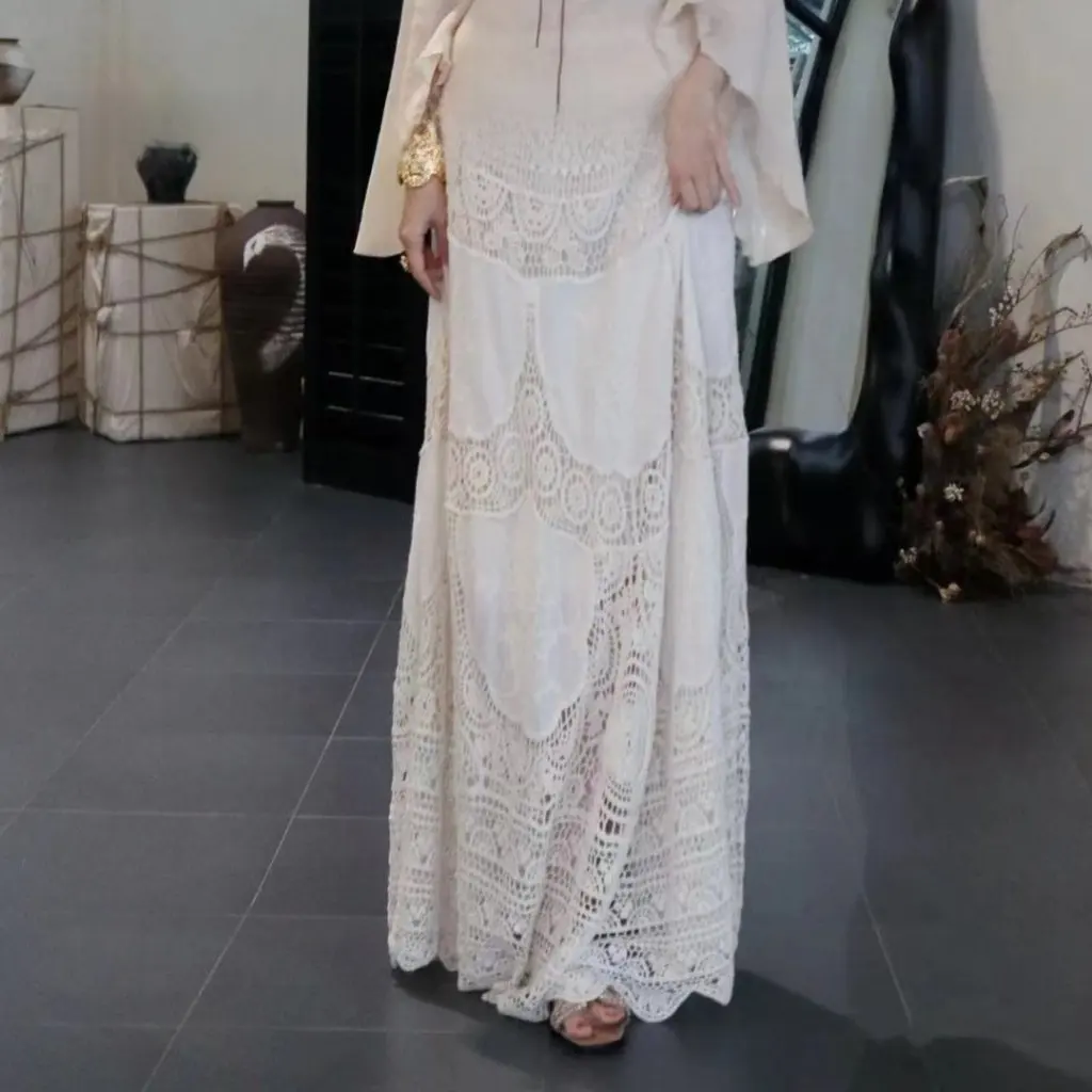 

Spring New Korean Style Crochet Hollow Design Knitted Skirt Gentle Heavy Industry Retro A-Line Overskirt for Women