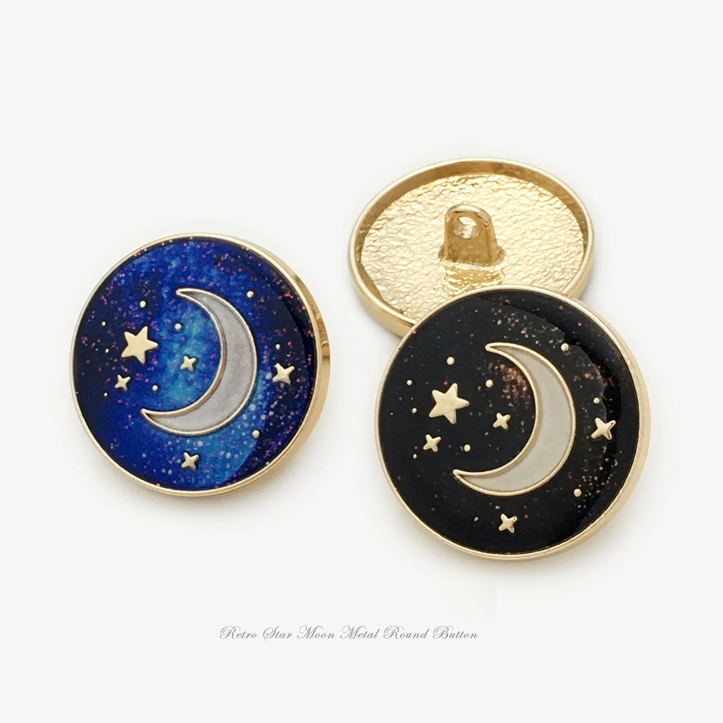 6PCS Blue Star Moon Round Metal Buttons, Luxury Decorative Buttons for Fur Coat Mink Blazer Jacket, Chic Starry Sky Sewing Butto