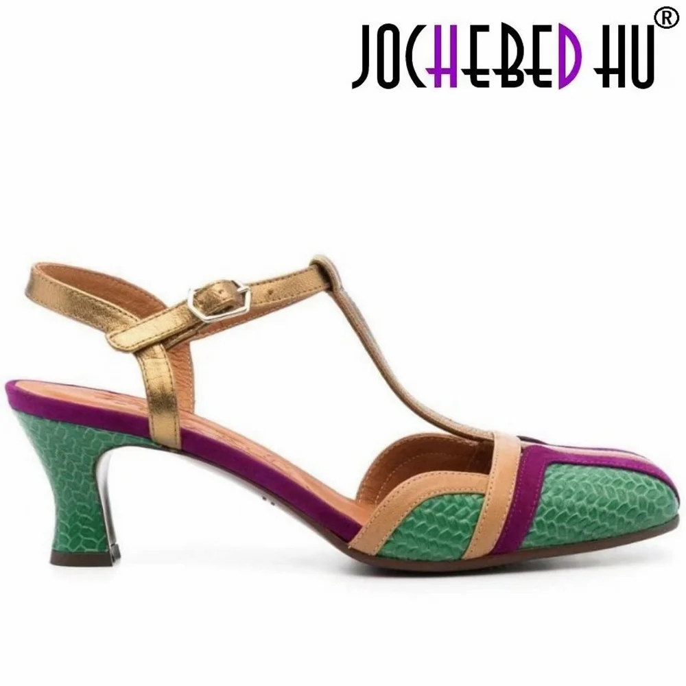 

【JOCHEBED HU】Summer Slingbacks Sandals French Style Women Genuine Leather Shoes Female Retro Buckle Strap Vintage Pumps On 33-46