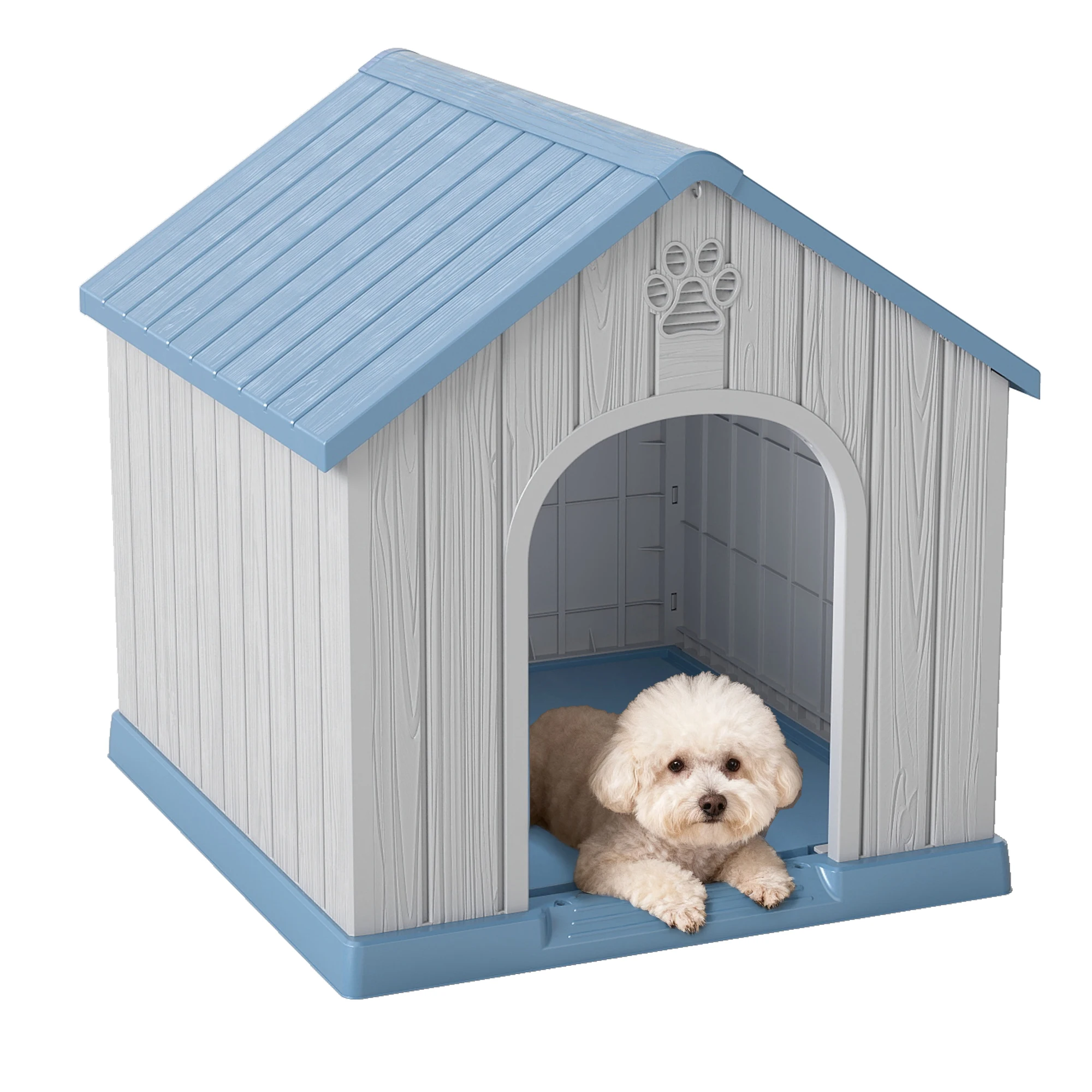 

Weatherproof A-Frame Dog House, Easy-Assemble Plastic Kennel for Small Breeds