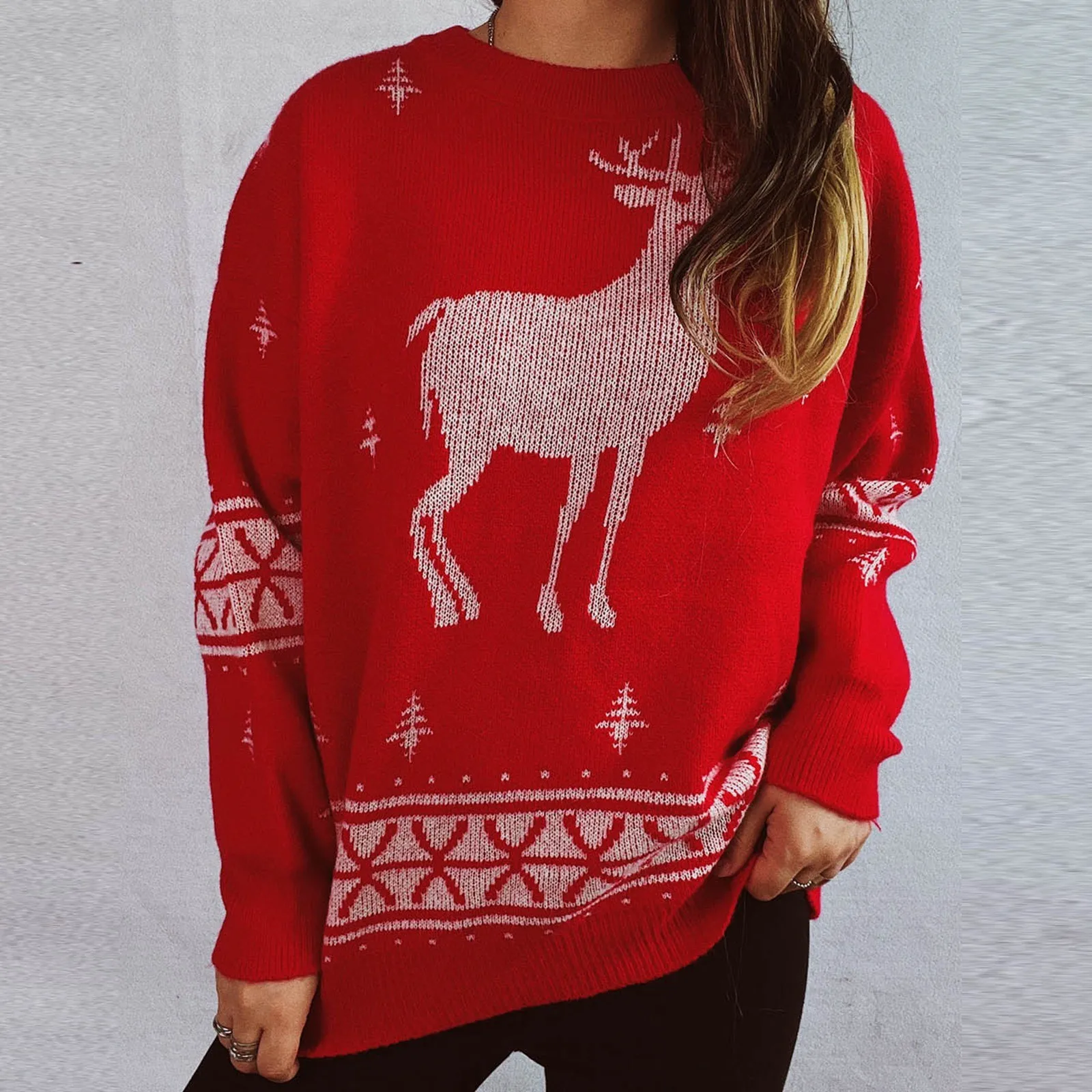 Clothing Women 2024 Christmas Sweater Santa Elf Reindeer Christmas Funny Fake Hair Sweater Autumn Winter Tops Women Pullover