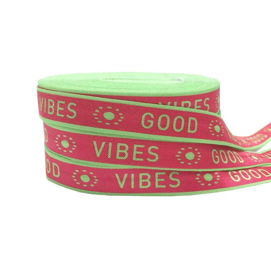 10Yard AMORE SISTER VIBES BUONA Stampa Lettere Piega E Elastico 15MM FOE Nastro Per Copricapi FAI DA TE Regalo Tessitura Accessori