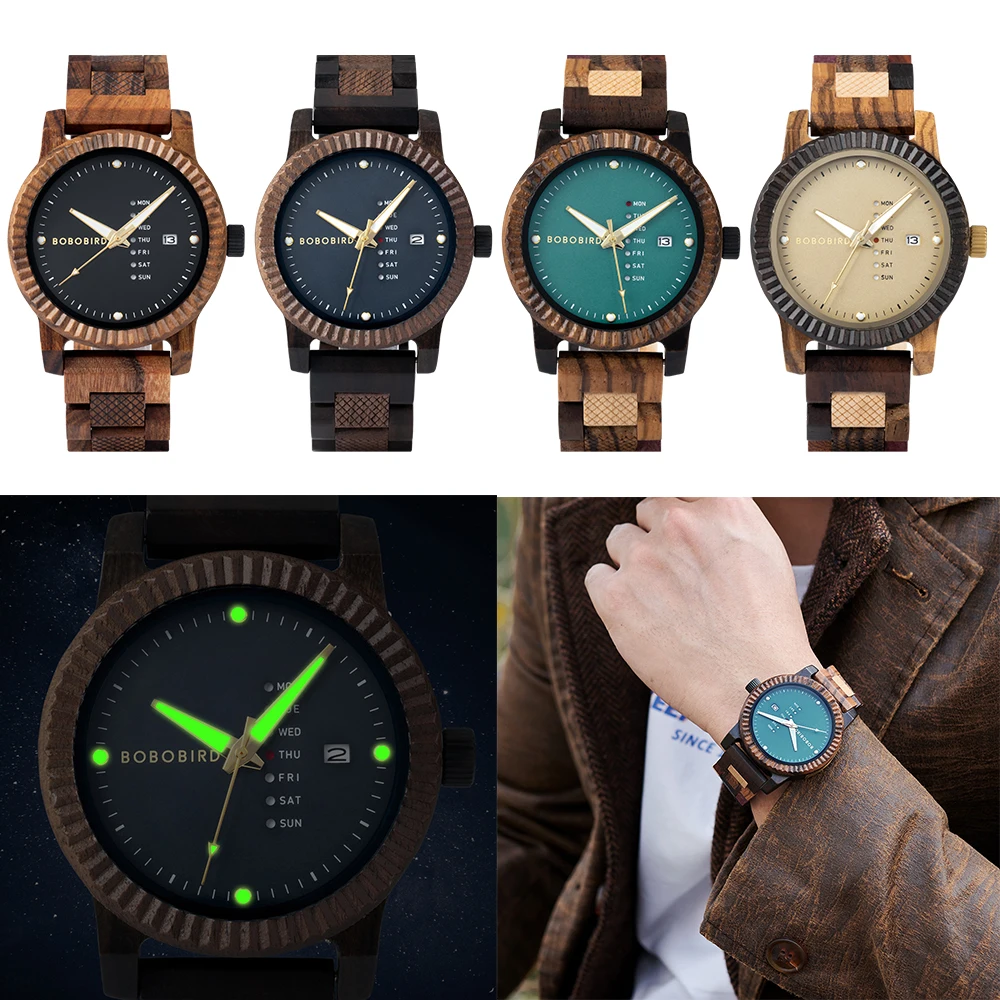 Men\'s Quartz Watch Simple Fashion New Couple Wooden Watch BOBOBIRD Top Brand Timepieces Week Date Display Custom Unique Gift Box