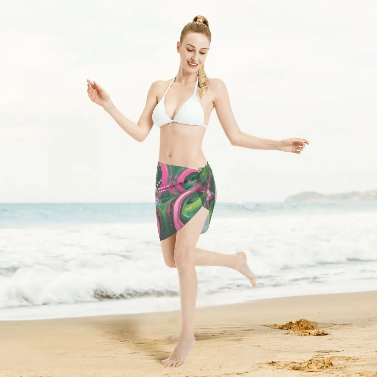 Custom AKA Sorority Short Sarongs Swimsuit Coverup Print Classic Bikini Wrap Sheer Sarong Beach Wrap