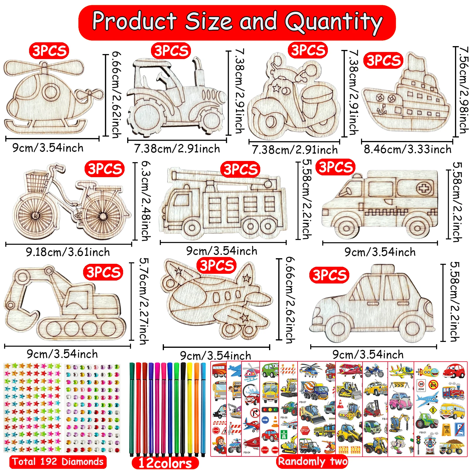 398 ชิ้นรถชุดงานฝีมือไม้,ขนส่งชุดงานฝีมือไม้,ของขวัญงานฝีมือวันเกิด, เหมาะสําหรับงานฝีมือ DIY สําหรับเด็กหญิง/เด็กชาย