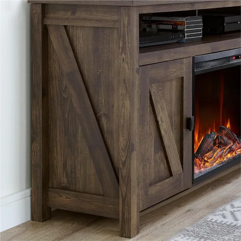 Rustic Ameriwood Home Farmington Fireplace TV Console Fits TVs up to 60 Inch