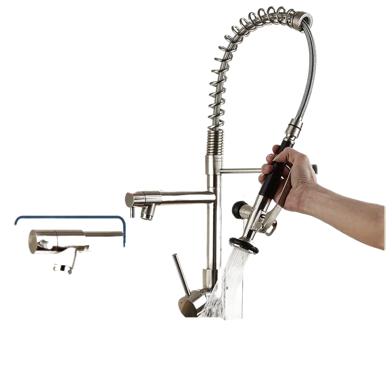 Modern Kitchen Faucet  Spring Sink Cold Hot Vegetable Basin Dishwashing Extraction Rotatable Shower Faucet Spray Deck Mounted