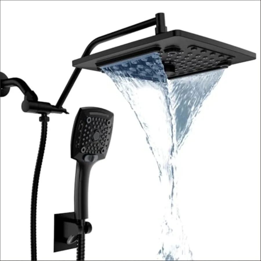 

Rainfall Shower Head System with Handheld Spray Combo for bathroom, stainless steel and ABS plastic, matte black, 5 spray modes