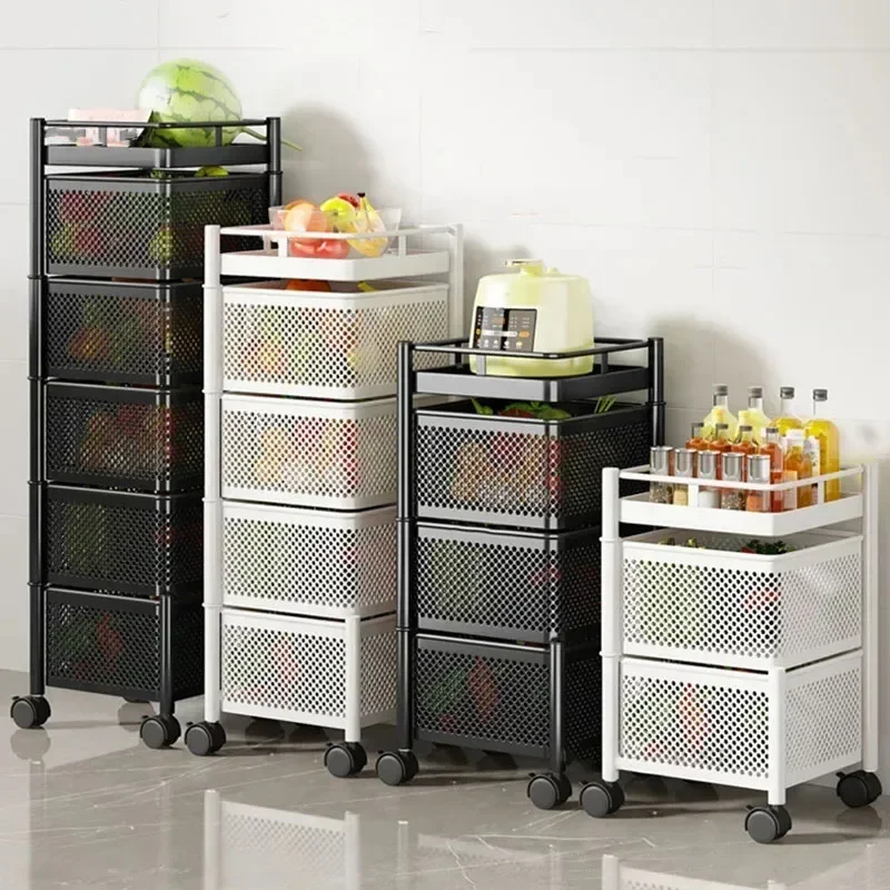 

Portable Rotating Kitchen Trolleys Home Auxiliary Cart with Wheels Multi-functional Fruit Vegetable Kitchen Storage Trolley Cart