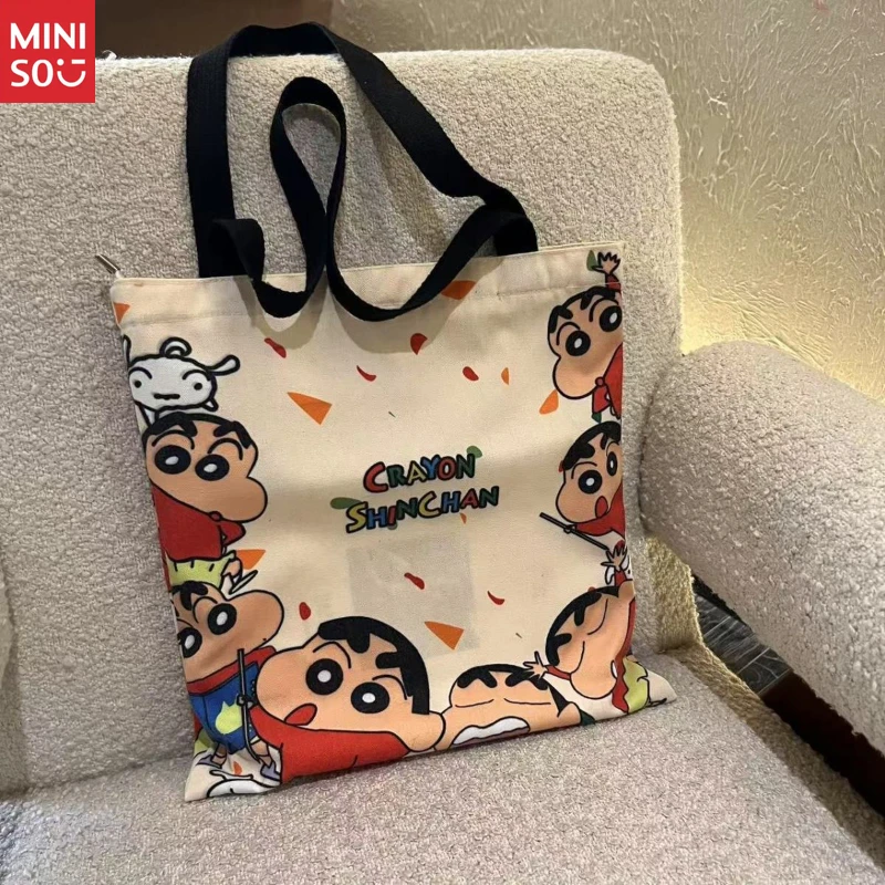 미니소 2025 일본 캔버스 토트백 여성용, 통근용 두꺼운 대형 숄더백