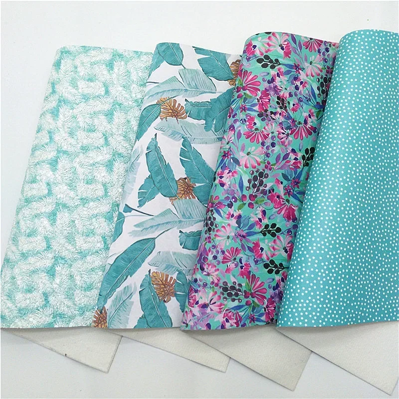 Summer Plants Custom Glitter Leather Sheets Flowers Polka Dots Printed Synthetic Leather Fabric Sheets For Bow DIY 21x29CM Q1093