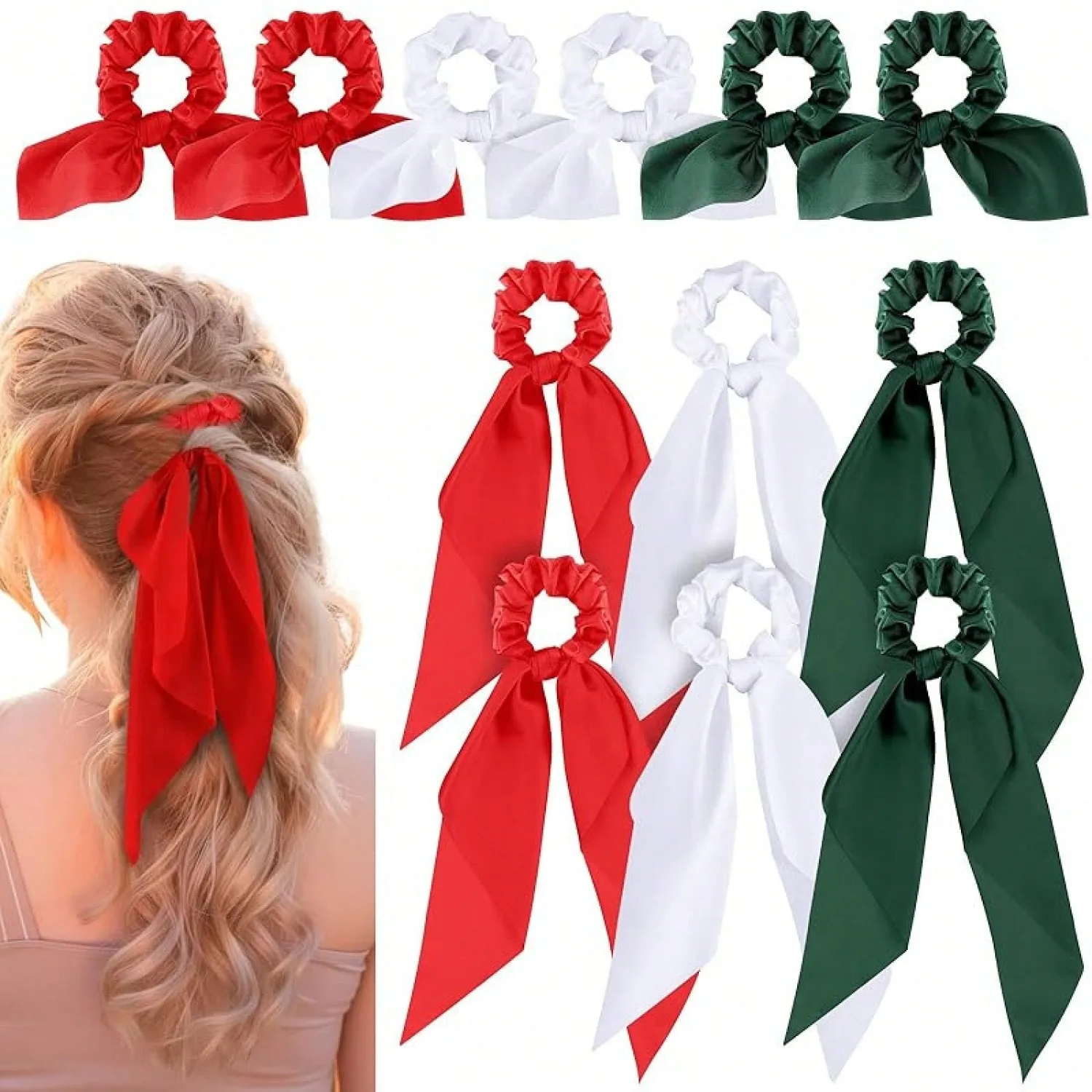 

12 Pcs Hair Accessories Women - Hair Bows, Scrunchies, Scarf Ties, Bunny Ears, Silk Satin Scrunchies, Ribbons With Bows (Color) YSBF