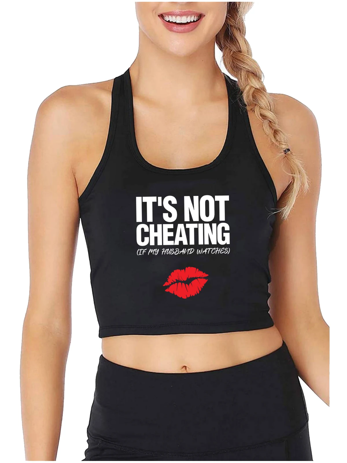 

It's Not Cheating If My Man Watches Design Sexy Slim Crop Top Hotwife Emo Aesthetic Grunge Tank Tops Swinger Harajuku Camisole