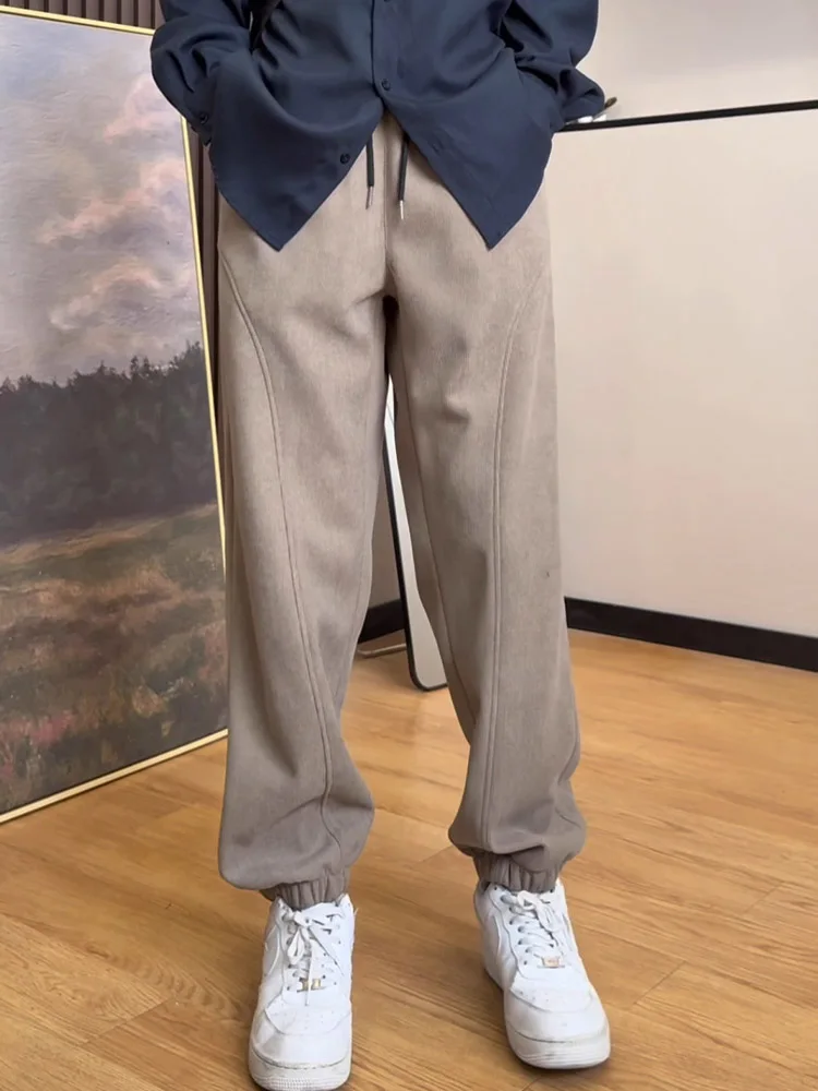 بنطلون رياضي شتوي أمريكي ريترو مبطن بالصوف السميك للرجال والشباب، بنطلون دافئ كاجوال متعدد الاستخدامات بقصة فضفاضة وخصر منخفض