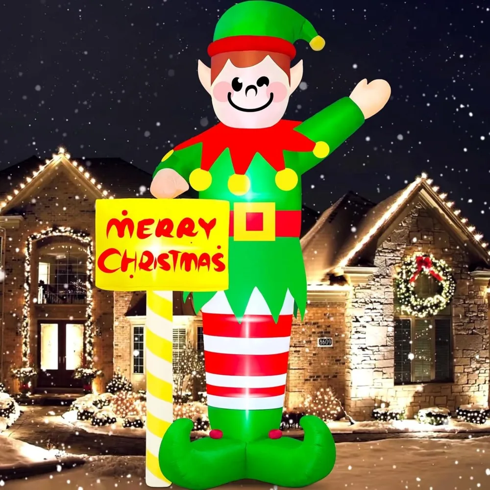 14FT Giant Elf Christmas Inflatable Outdoor Decoration, Inflatable Elf Built in LED  Christmas Inflatable Courtyard Decoration