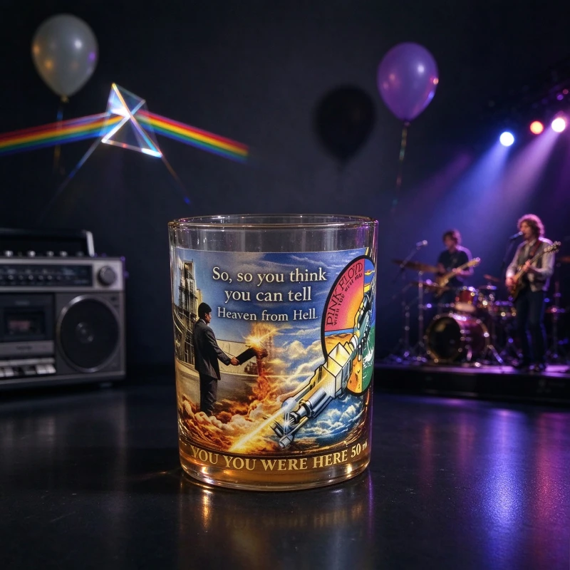 Pink Floyd Whiskey Glass Wish You Were Here 50th Anniversary Edition Clear Glass Cup Rock Music Fan Gift Barware
